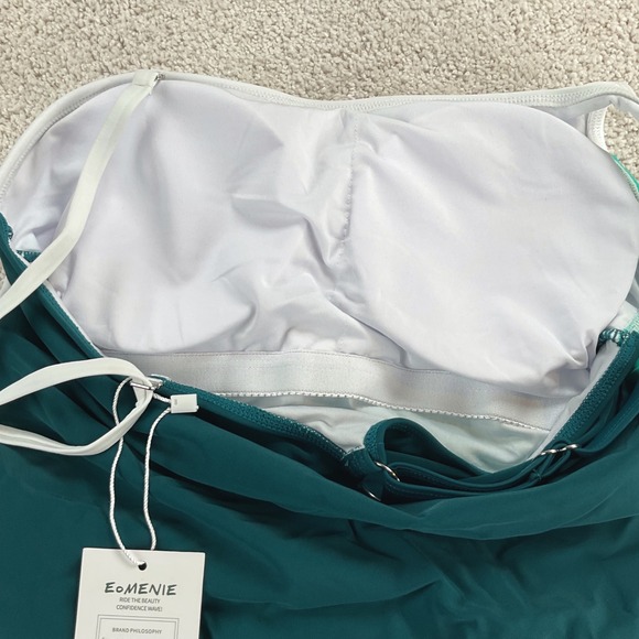 Eomenie Womens One Shoulder Colorblock Ruched One Piece Swimsuit Green White - Picture 8 of 10